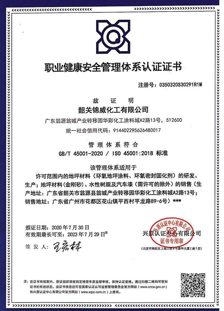 職業(yè)健康安全體系證書